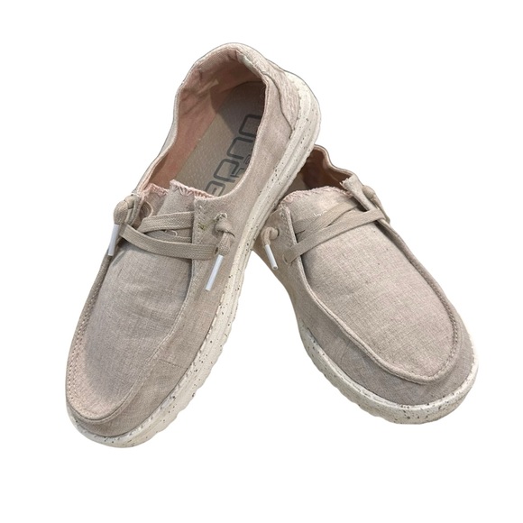 Hey Dude Shoes - Hey Dude women’s shoes. Linen color with light pink stitching. Size 7.